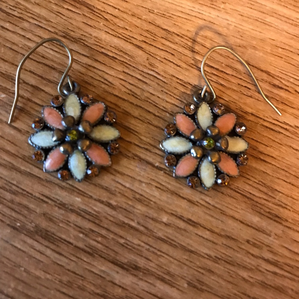 Floral design hook earrings